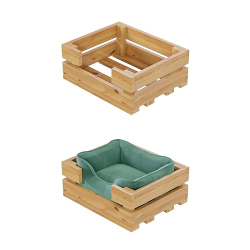 QLS Cama para mascotas de madera para gatos y perros pequeños, 45 x 36 cm,...