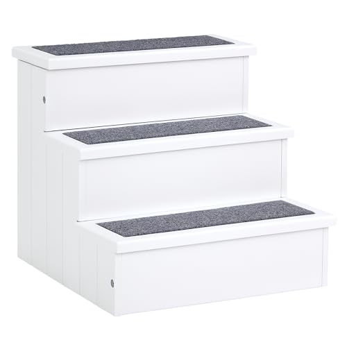 PawHut Escalera para Mascotas 3 Peldaños con Espacio de Almacenaje y Alfombra...