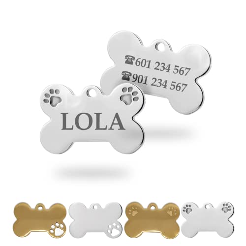 Ibera Gifts - Chapa Perro Grabada en Forma de Hueso con Patas | Placa Perro...