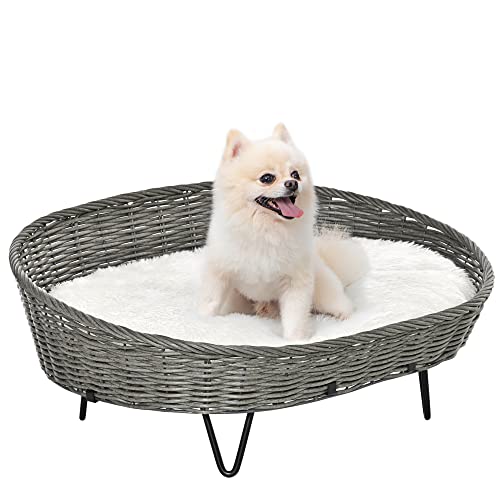 Pawhut Cama para Perros Gatos de Mimbre Cesta Ratán para Mascotas Medianas...