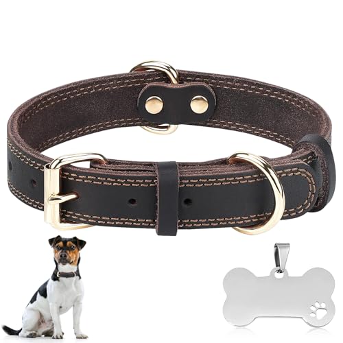 Personalizado Collar de Perro de Cuero Genuino, Collares de Perro de Cuero con...