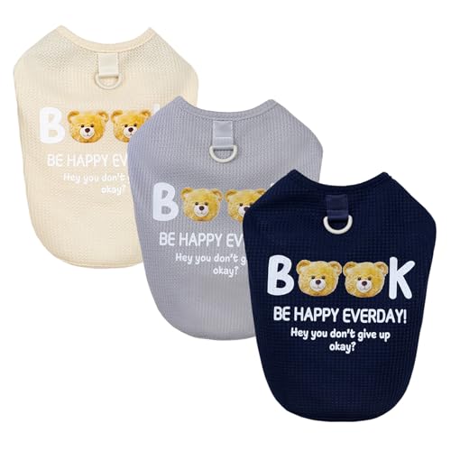 Izefia 3 Piezas Camisas de Perro Ropa Transpirable Libro Oso Patrón de Gofre...