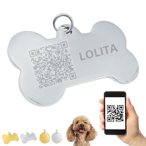 Tousy Pet chapa de identificación personalizada con QR perros gatos pequeños...