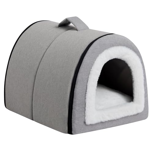 Hollypet Cama para Gato y Perros Pequeños, Nido de Lino Plegable 2 en 1 para...