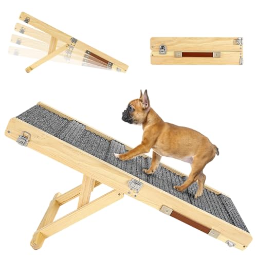 Pawaboo Rampa para Perros Plegable Cama, Rampa para Mascotas de Madera 4 Altura...