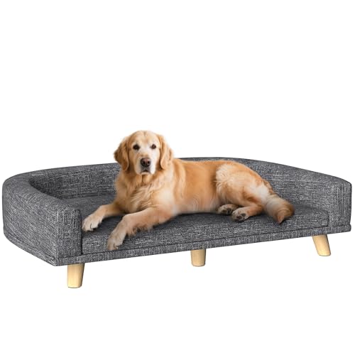 PawHut Sofá para Perros Grandes, 98x67x25 cm, Cama Elevada para Perros Tapizada...