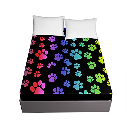 Oduo Sábanas Bajeras Ajustables, Huellas de Perro Estampado Sábanas Ajustables...