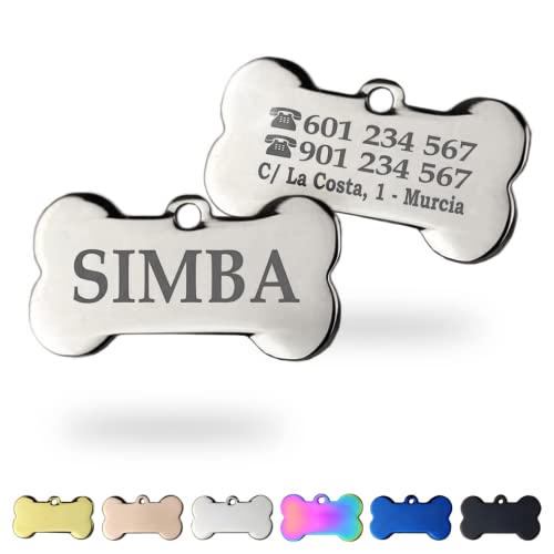 Ibera Gifts - Chapa Perro Grabada en Forma de Hueso | Placa Perro Personalizada...