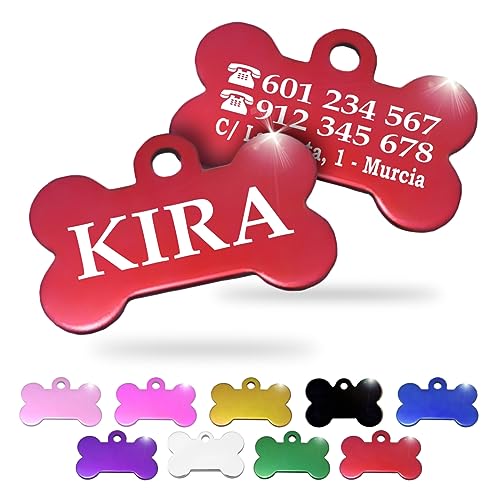 Ibera Gifts - Chapa Perro Grabada en Forma de Hueso, Placa Perro Personalizada...