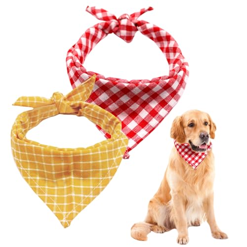 Yizwins - Bandanas para perros, 2 bandanas ajustables de algodón, rojo y...