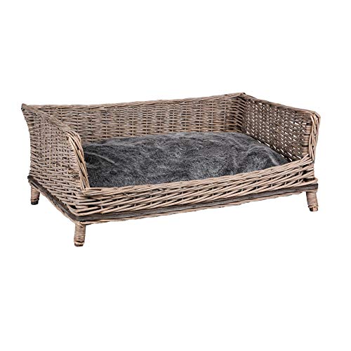 UNUS Cama para perros, cesta para perros de mimbre, cuadrada, con cojín, gris,...