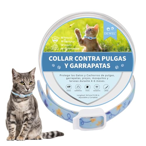 DEWEL Collar Antiparasitario para Perros Pequeños Medianos y Gatos, Collar...