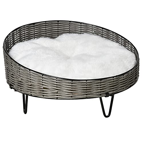 Pawhut Cama para Perros Gatos de Mimbre Redonda Cesta Ratán para Mascotas...