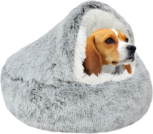Cama de felpa calmante para gatos y perros en forma de dónut. Cojín cálido y...