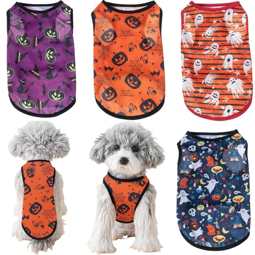 Yaopelky Paquete de 4 camisetas de Halloween para perro, con patrón de calabaza...