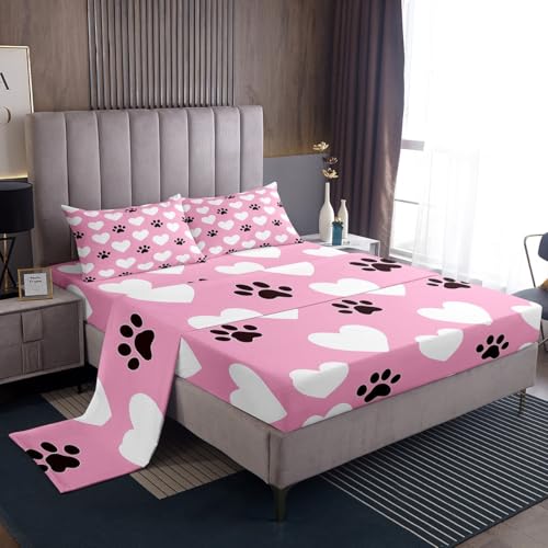 Loussiesd Juego de sábanas con estampado de huellas de perro, diseño de...