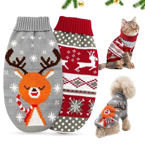 Suéter para Mascotas Navidad, 2 Piezas Jersey Perros y Gatos, Navidad Disfraz...