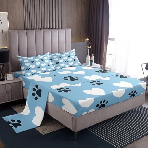 Loussiesd Juego de ropa de cama con estampado de huellas de perro, para niños y...