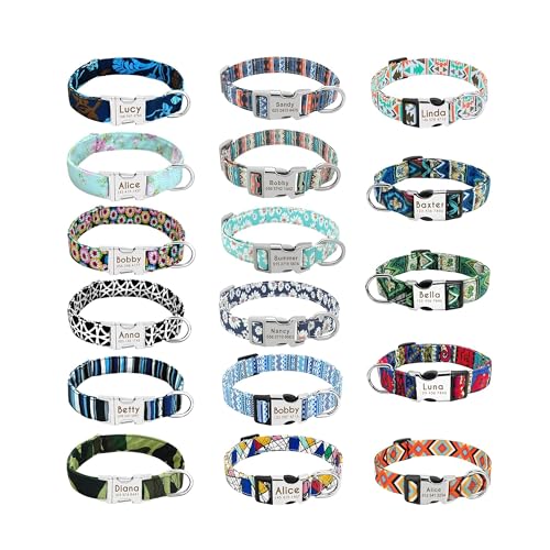Didog Collares de perro suaves personalizados, collares de nailon con hebilla de...
