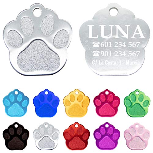 Ibera Gifts - Chapa Perro Grabada en Forma de Pata, Placa Perro Personalizada...