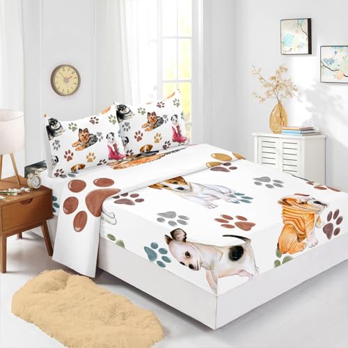 XYNHML Juego de ropa de cama con estampado de huellas coloridas de dibujos...