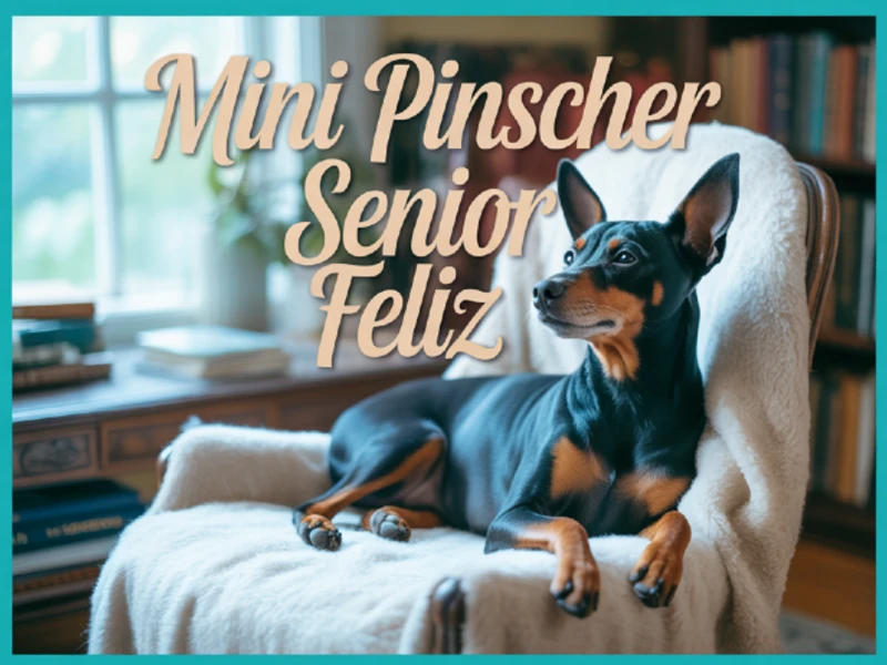 Mini Pinscher senior descansando plácidamente en casa, símbolo de bienestar y envejecimiento tranquilo con buenos cuidados