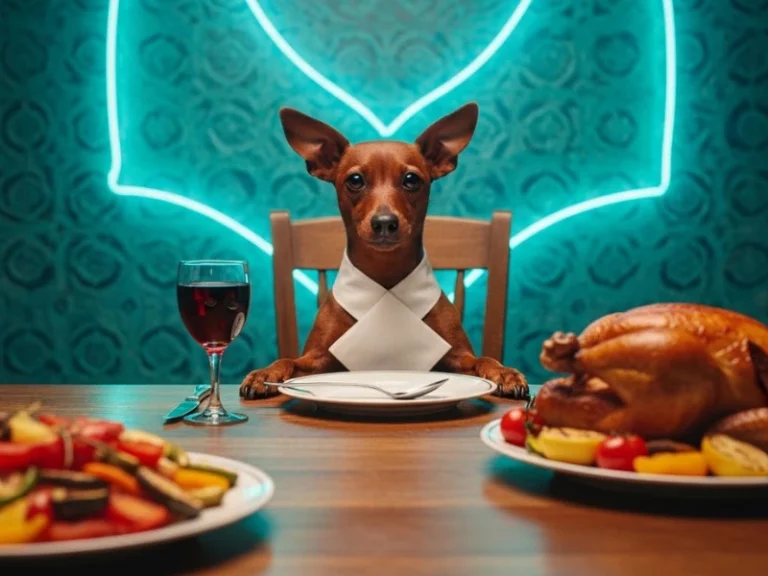 Pinscher miniatura mirando fijamente mientras su dueño cena, comportamiento canino y psicología de la raza.
